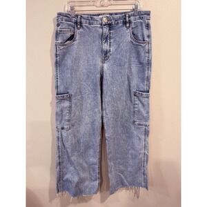 Kut From The Kloth Jodi High Rise Fab Ab Wide Leg Crop Jeans Blue Wash Size 12